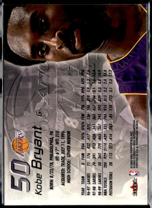 1999-00 Fleer Flair Showcase Kobe Bryant #50 Los Angeles Lakers