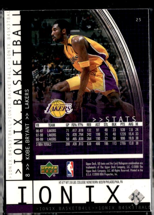 1999-00 Upper Deck Ionix #25 Kobe Bryant Los Angeles Lakers