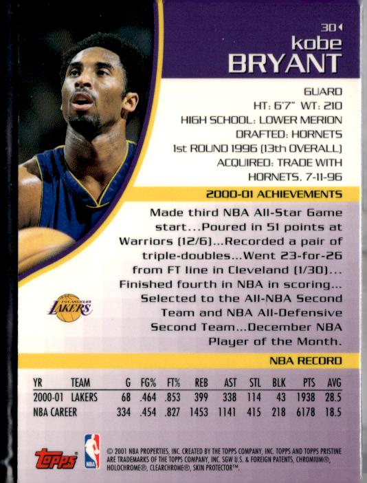 2001-02 Topps Pristine #30 Kobe Bryant