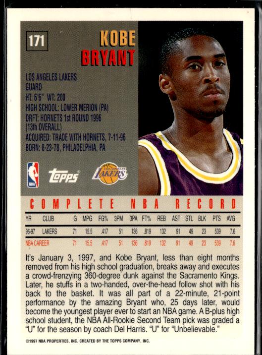 1997-98 Topps #171 Kobe Bryant