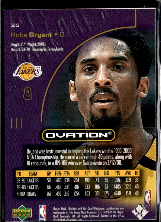 2000-01 Upper Deck Ovation #26 Kobe Bryant