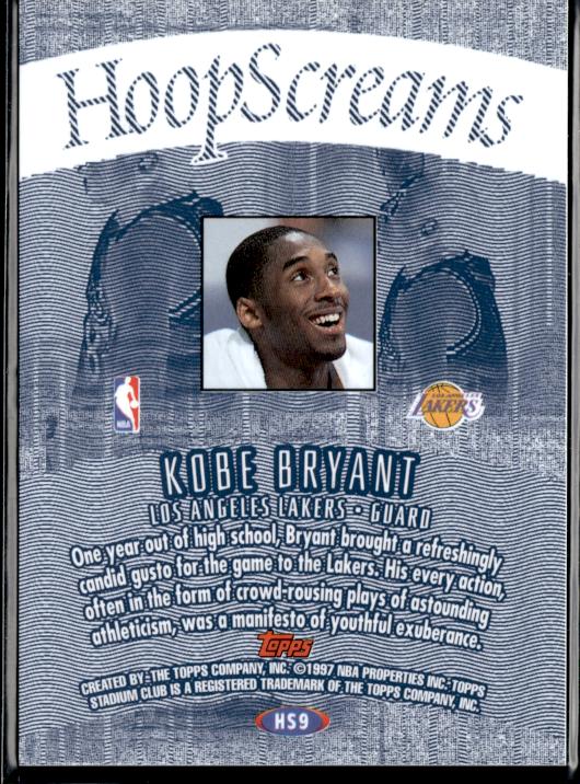 1997-98 Stadium Club #HS9 Kobe Bryant Hoop Screams