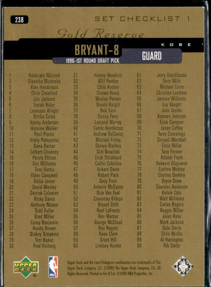 1999-00 Upper Deck Gold Reserve #238 Kobe Bryant