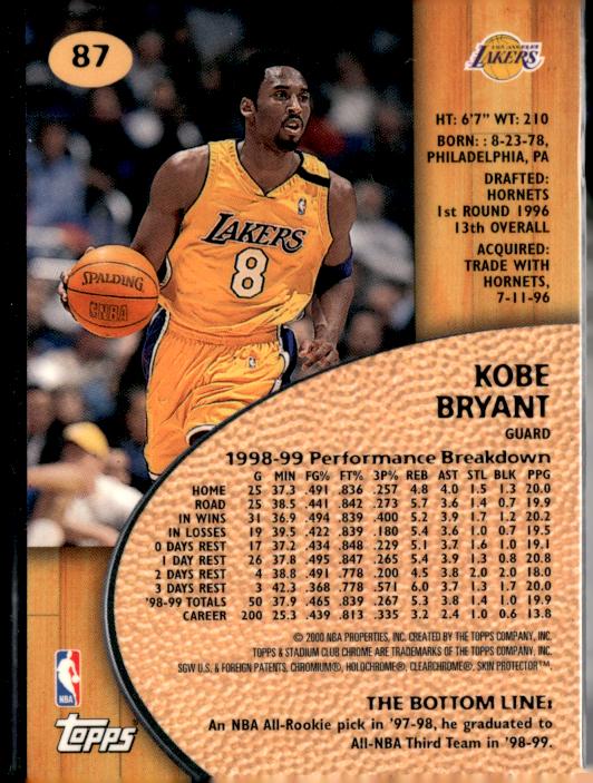 1999-00 Stadium Club Chrome #87 Kobe Bryant