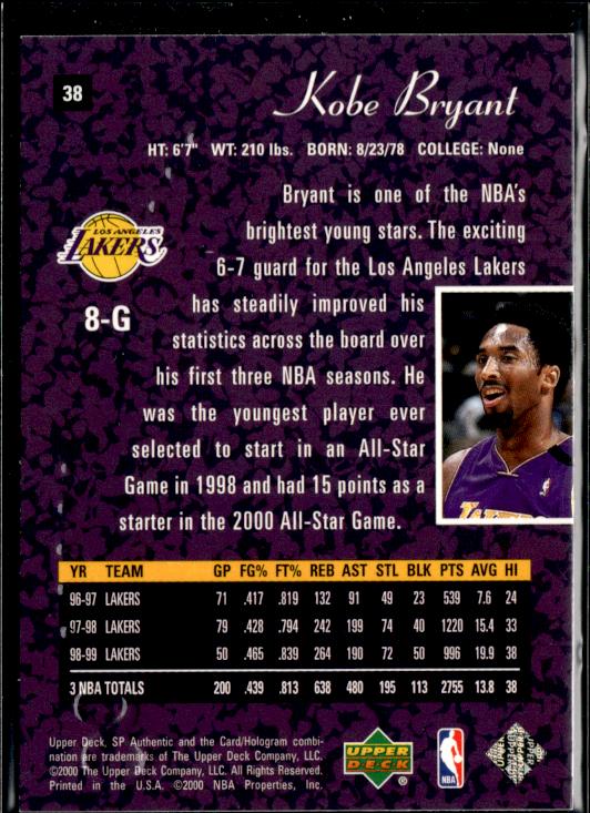 1999-00 SP Authentic #38 Kobe Bryant