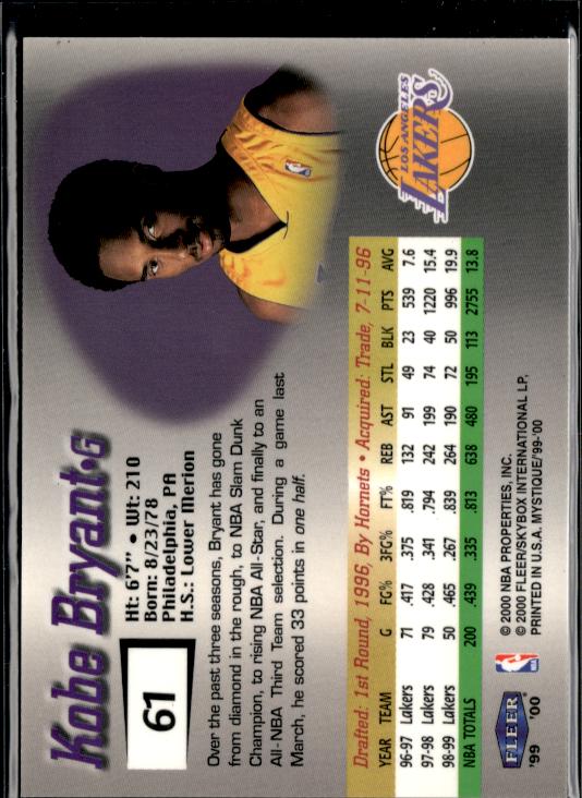 1999-00 Fleer Mystique #61 Kobe Bryant Gold