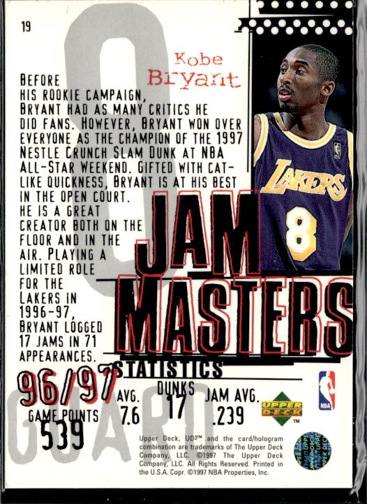 1997-98 Upper Deck UD3 Jam Masters #19 Kobe Bryant Lakers