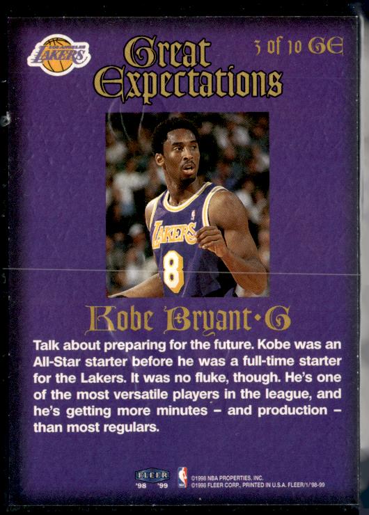 1998-99 Fleer Tradition #3 GE Kobe Bryant Great Expectations