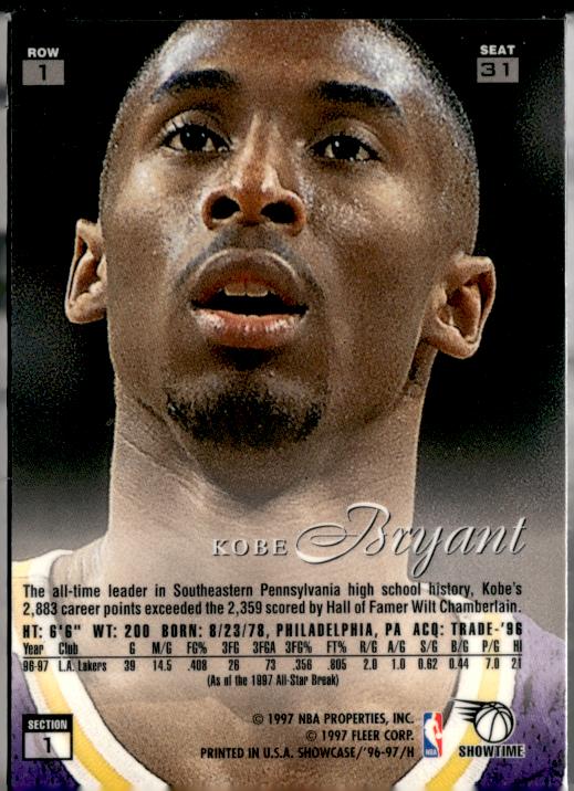 1996-97 Flair Showcase #31 Kobe Bryant Legacy Collection Row 1 (Grace) #/150