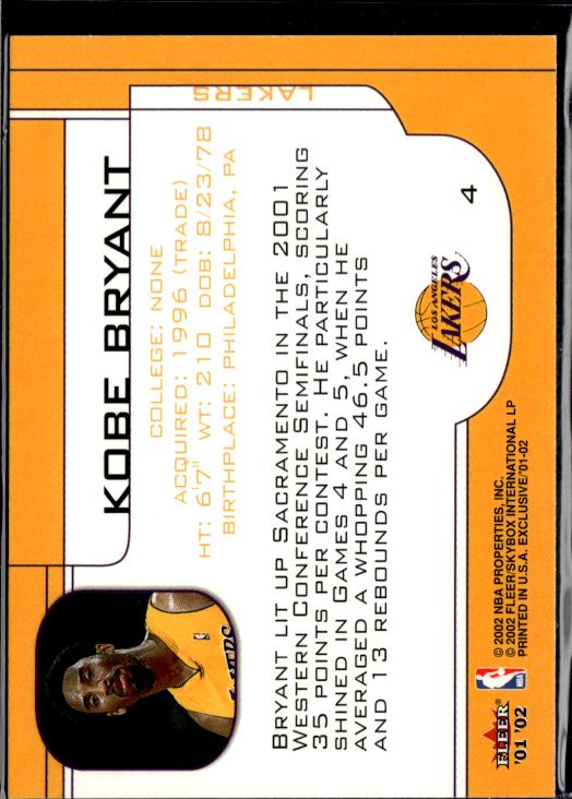 2001-02 Fleer Exclusive #4 Kobe Bryant