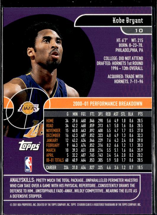 2001-02 Stadium Club #10 Kobe Bryant Parallel