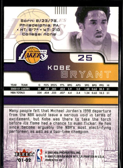 2001-02 Fleer Force #25 Kobe Bryant