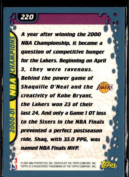 2001-02 Topps #220 2000-01 NBA Champions