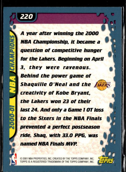 2001-02 Topps #220 2000-01 NBA Champions