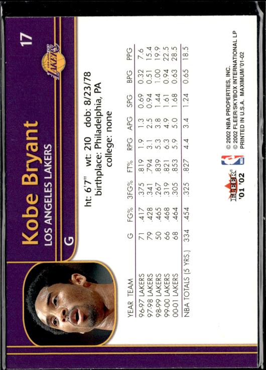 2001-02 Fleer Maximum #17 Kobe Bryant