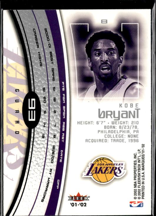 2001-02 Fleer Marquee #93 Kobe Bryant